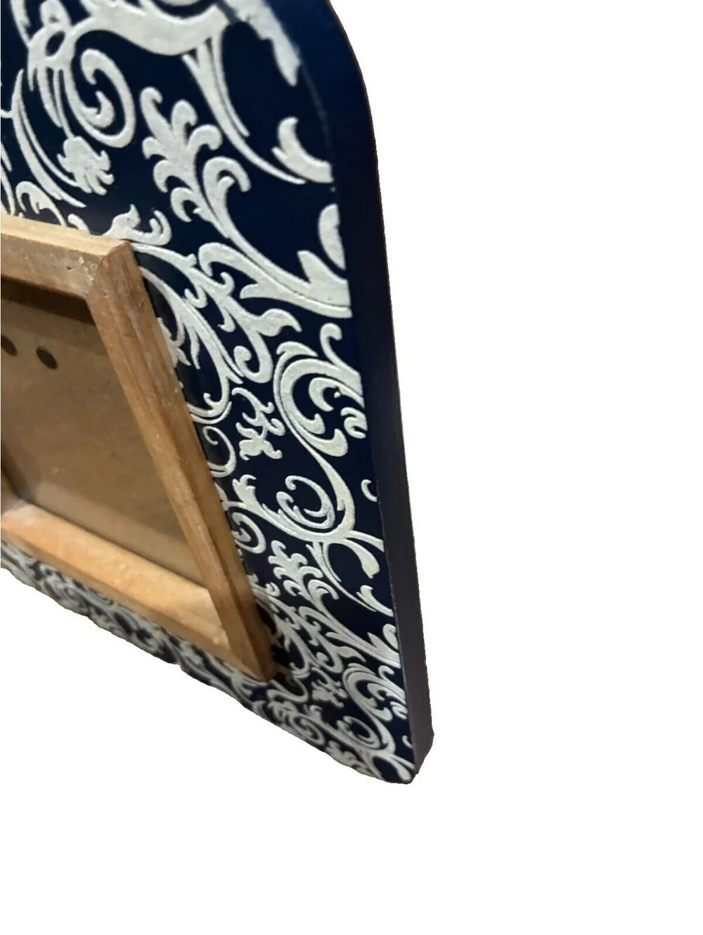 Navy Blue & White Damask square picture frame (fits 4x4 or 3.5 x3.5 photo)